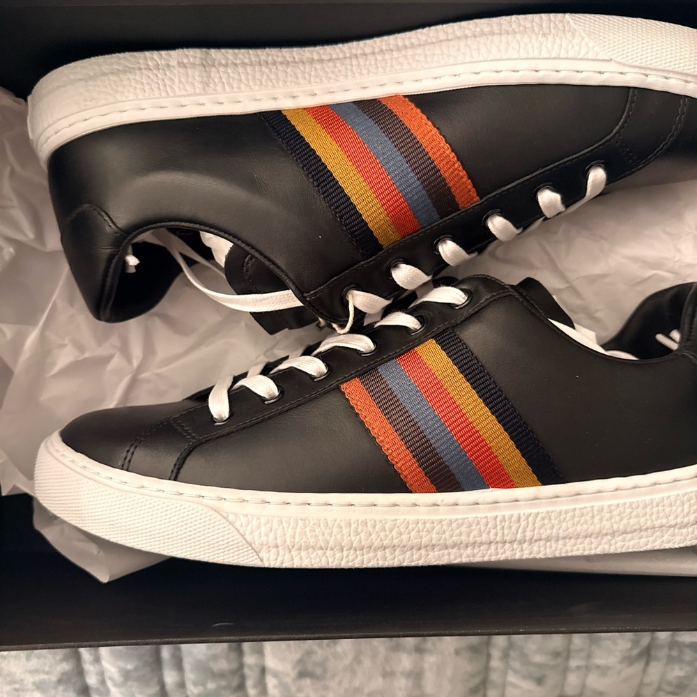 Paul Smith Black Leather Sneakers with Signature Stripes - EU40 / US 7 / UK 6